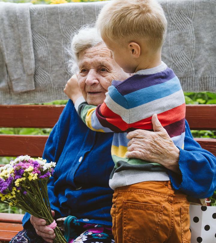 A kid wishing 90th birthday to his grandma