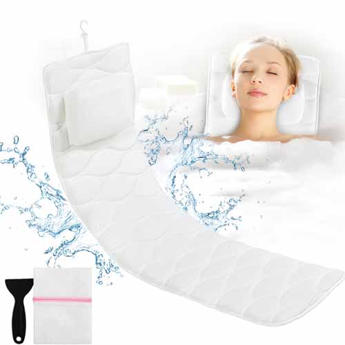 AmazeFan Bath Pillow, Bathtub Spa Pillow with 4D Air Mesh Technology and 7  Suction Cups, Helps Support Head, Back, Shoulder and Neck, Fits All
