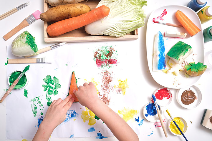 Use fruits and vegetables for finger paint for toddlers