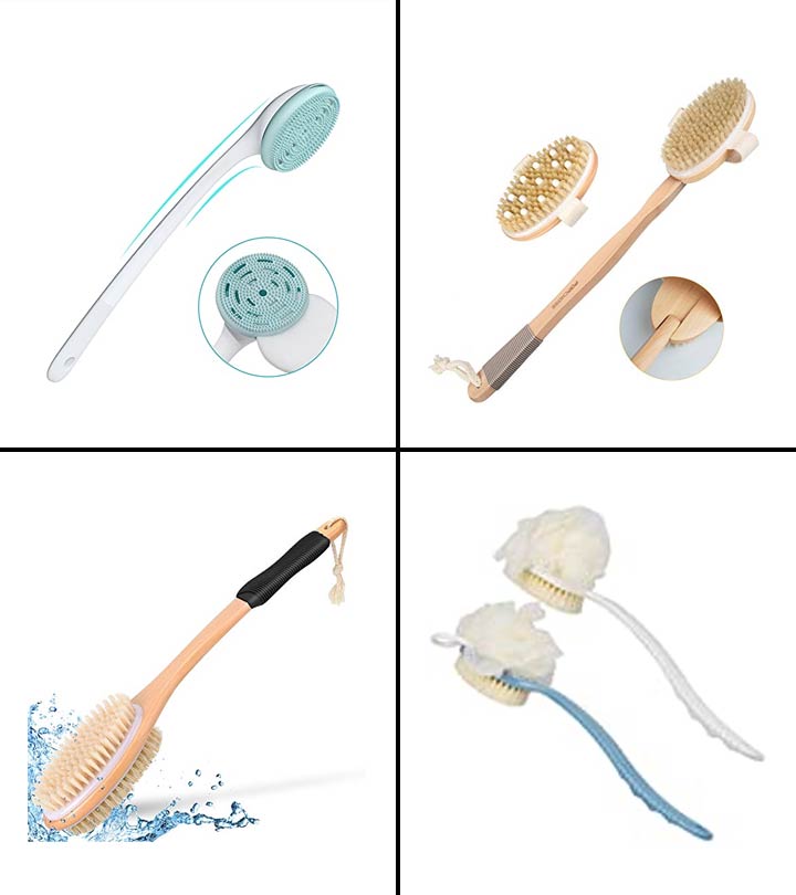 Backski Back Scrubber Anti Slip for Shower,Shower Brush Long Handle with  Stiff and Soft Bristles,Body Exfoliator for Bath or Dry Brush(Blue)