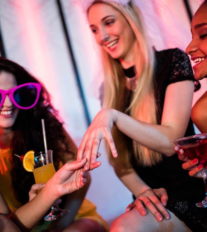 A group of girls are enjoying an engagement party