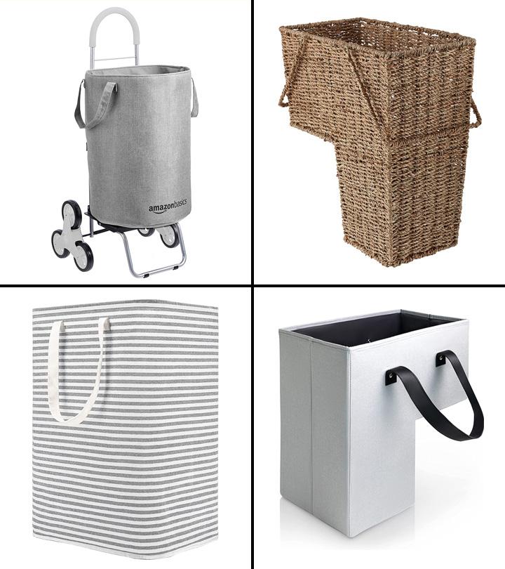 Collapsible Laundry Basket Large with Handles Washing Clothes Grey Plastic  Foldable Fold Flat