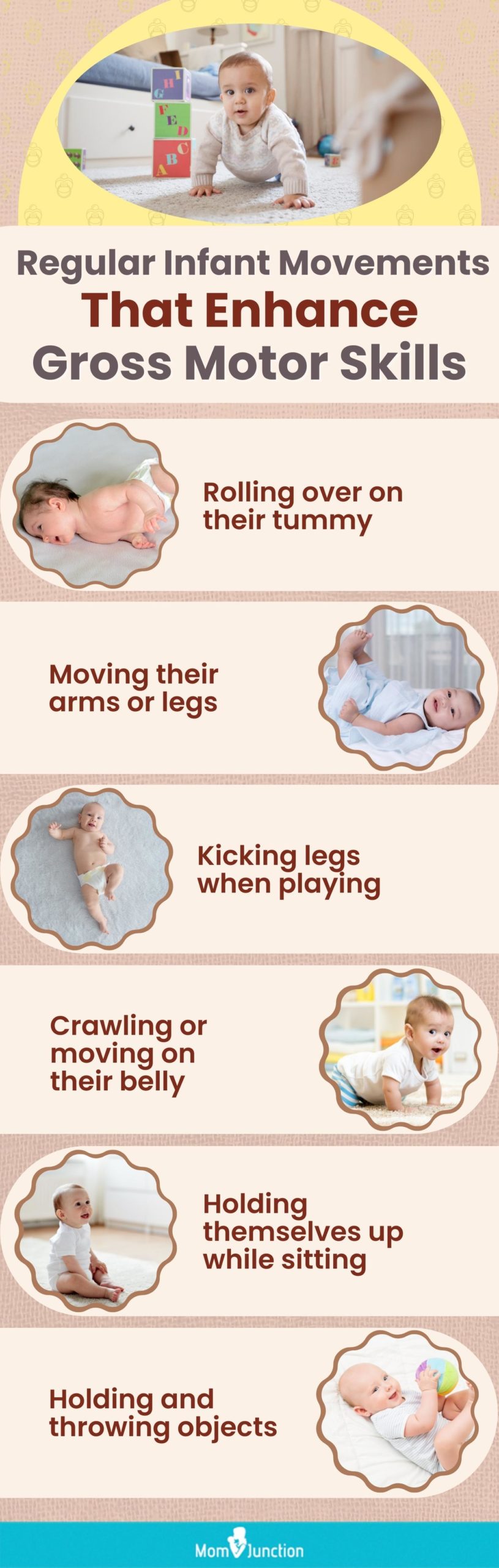 regular infant movements that enhance gross motor skills (infographic)
