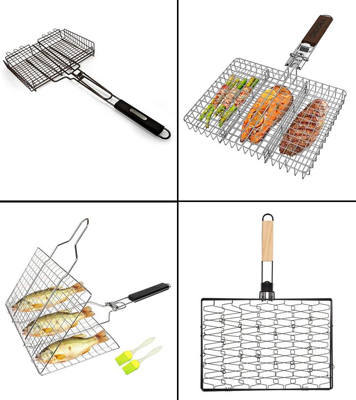 Grill Basket, Fish Grill Basket, Rustproof Stainless Steel BBQ Grilling Basket for Meat,Steak, Shrimp, Vegetables, Chops, Heavy Duty Grill Basket