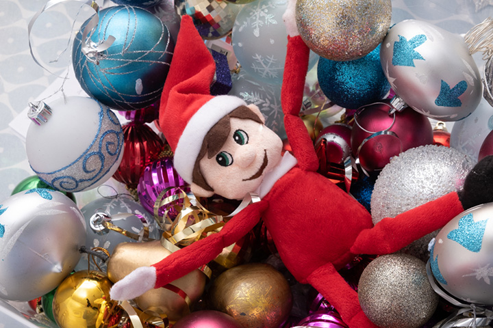 The Elf on the Shelf in a ball pit