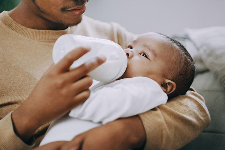 Baby is crying during bottle sales feeding
