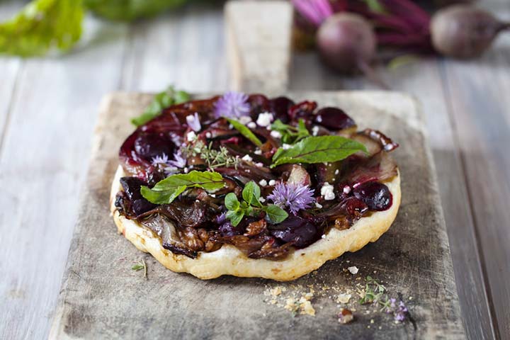 Beetroot, onion and mushroom tart recipes for kids
