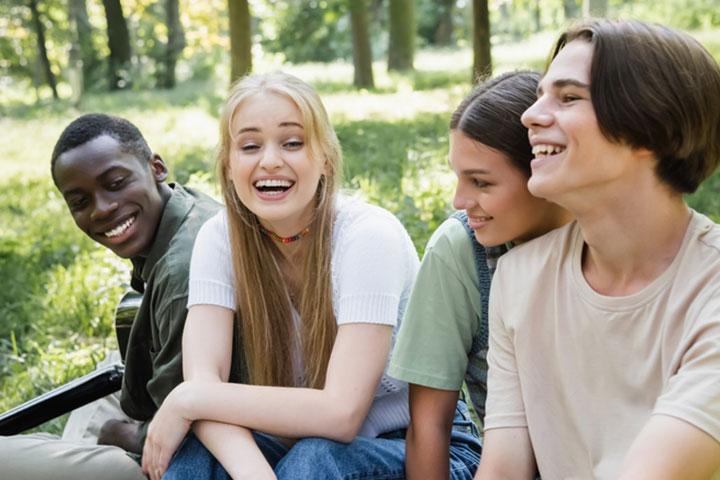 Jolly and competitive group of teens with high self-esteem. 