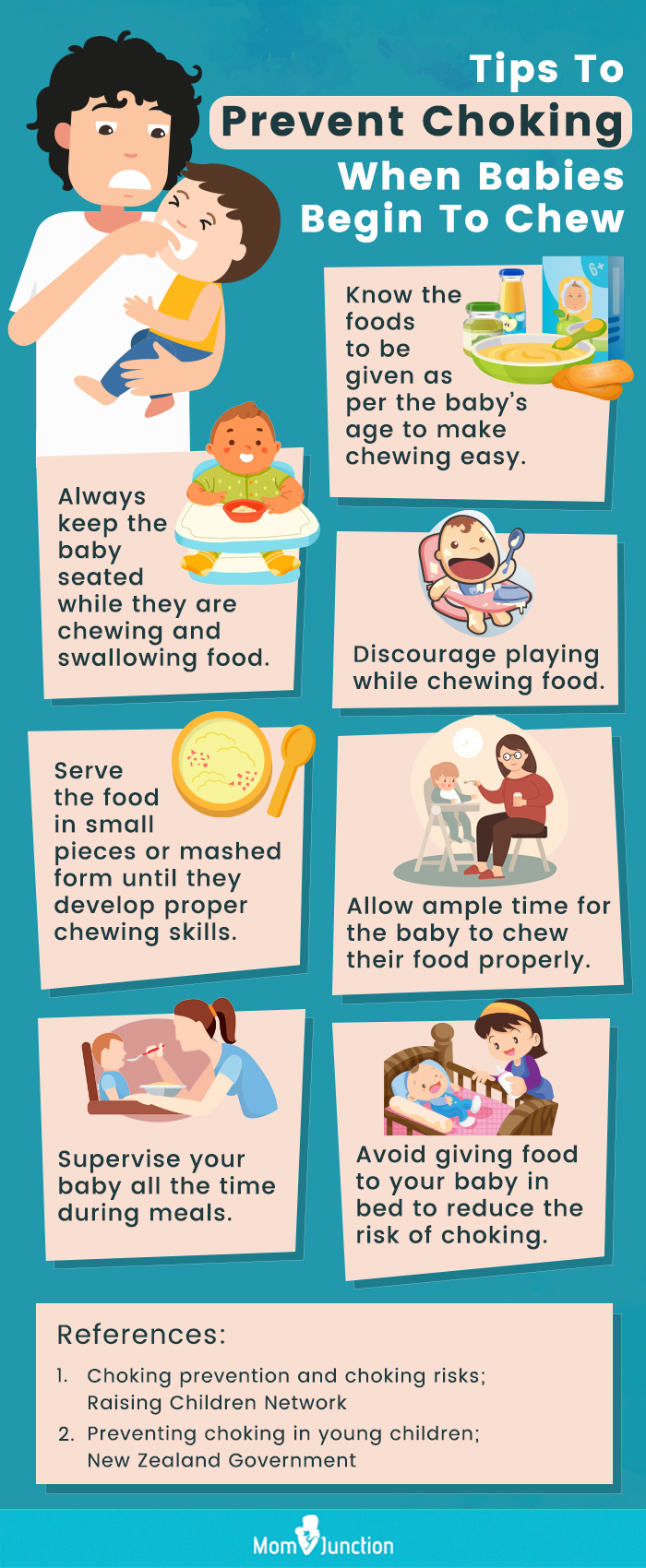 tips to prevent choking when babies begin to chew (infographic)