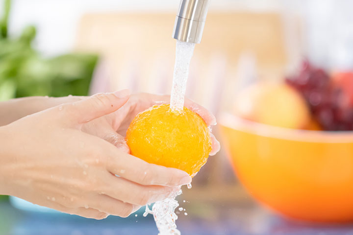 Wash fruits under running water thoroughly