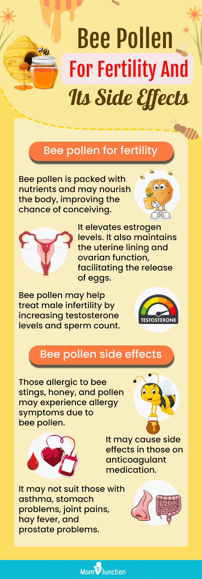 bee pollen for fertility and its side effects (infographic)