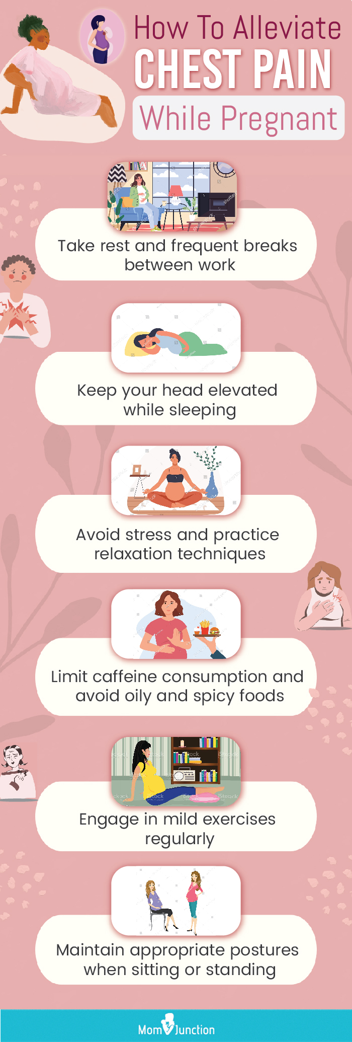 tips to get relief from chest pain during pregnancy (infographic)