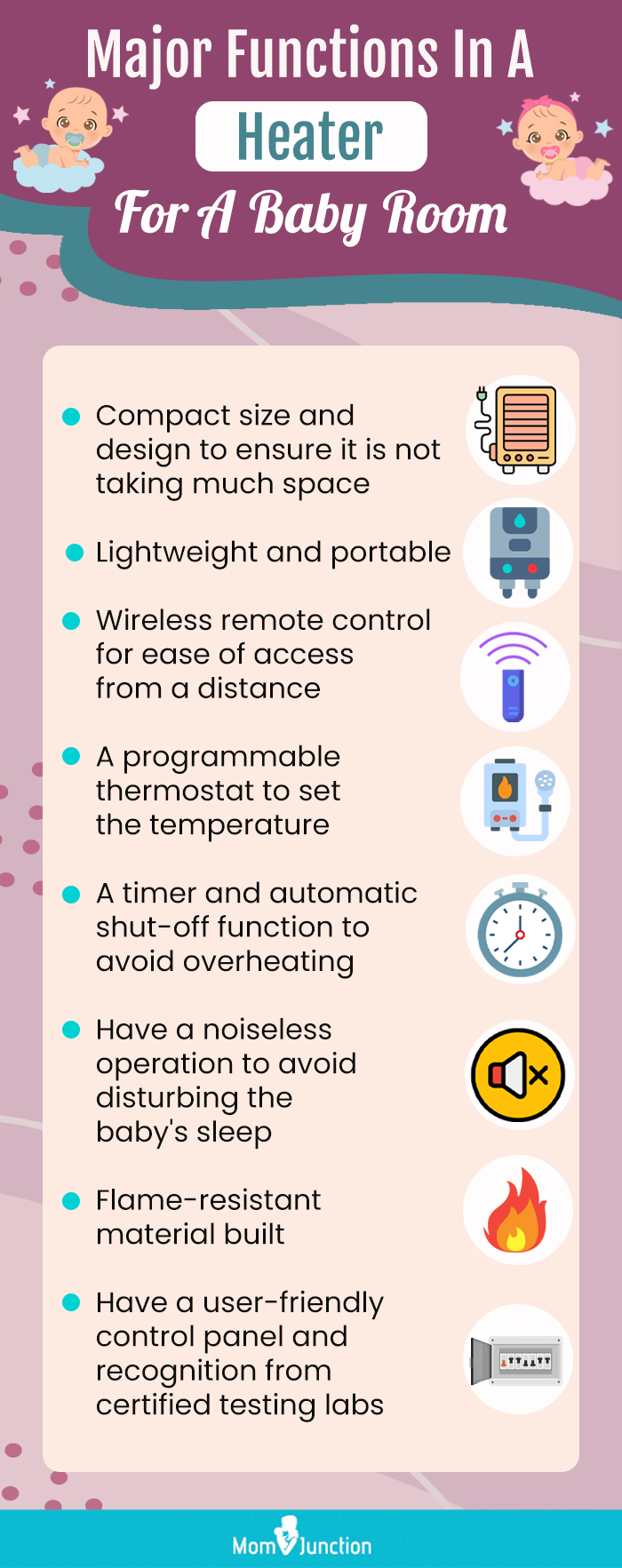 major functions in a heater for a baby room (infographic)