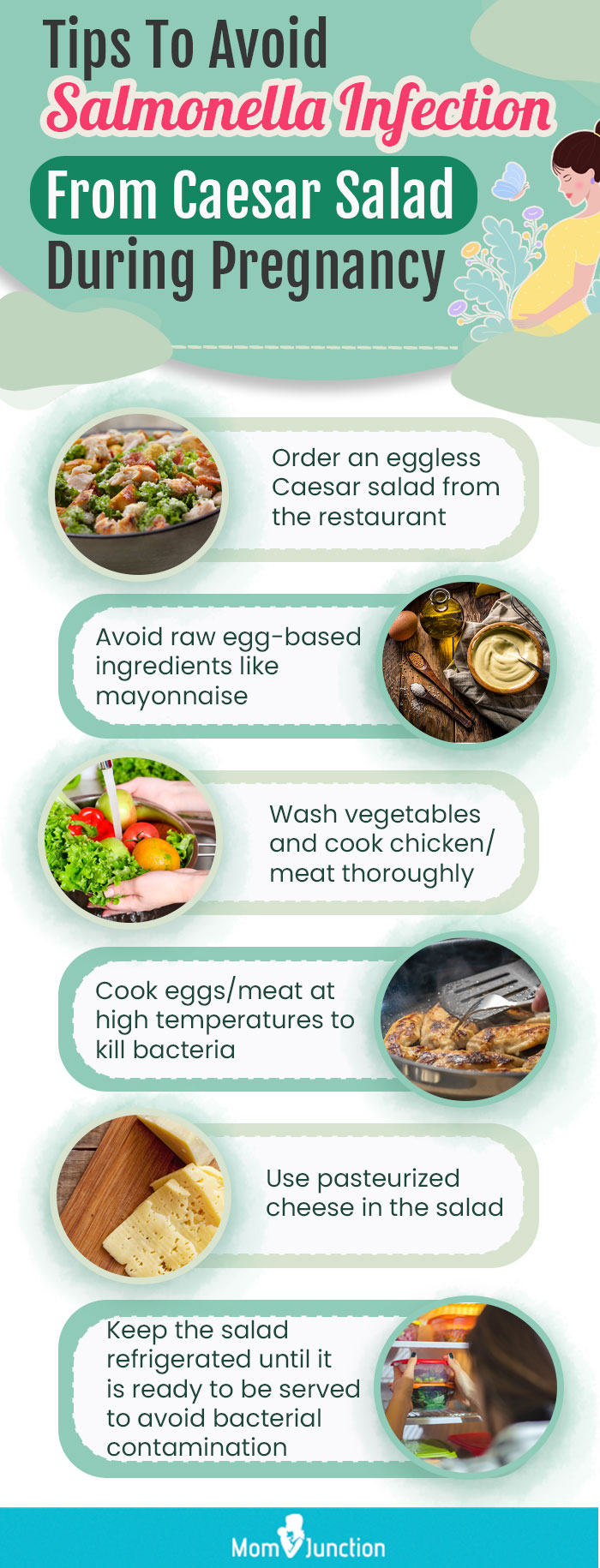 tips to avoid salmonella infection from caesar salad during pregnancy (infographic)