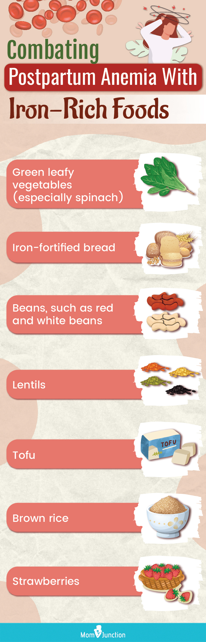 consuming iron rich foods to manage postpartum anemia (infographic)