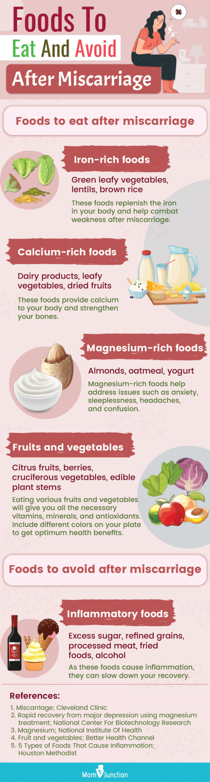 foods to eat and avoid after miscarriage (infographic)