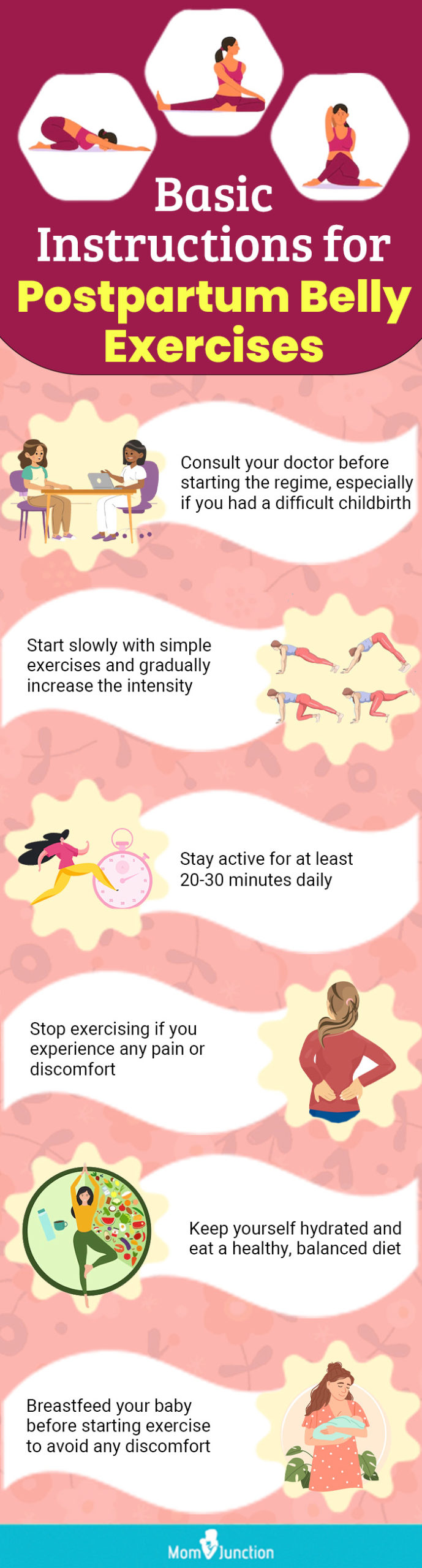 basic instructions for postpartum belly exercises (infographic)