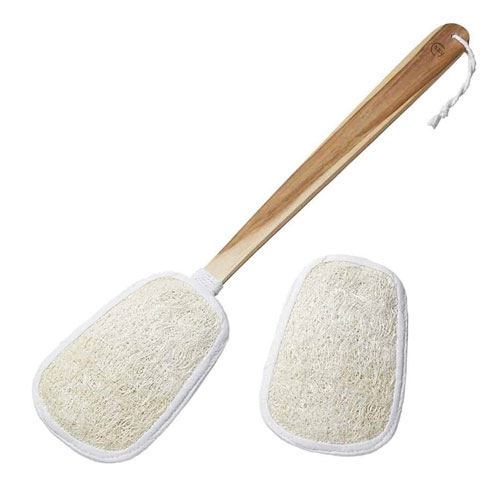 Long Handle Curved Back Scrubber : U-shaped metal handle with soft grip