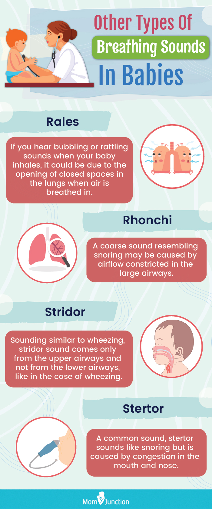 types of breathing sounds in babies (infographic)
