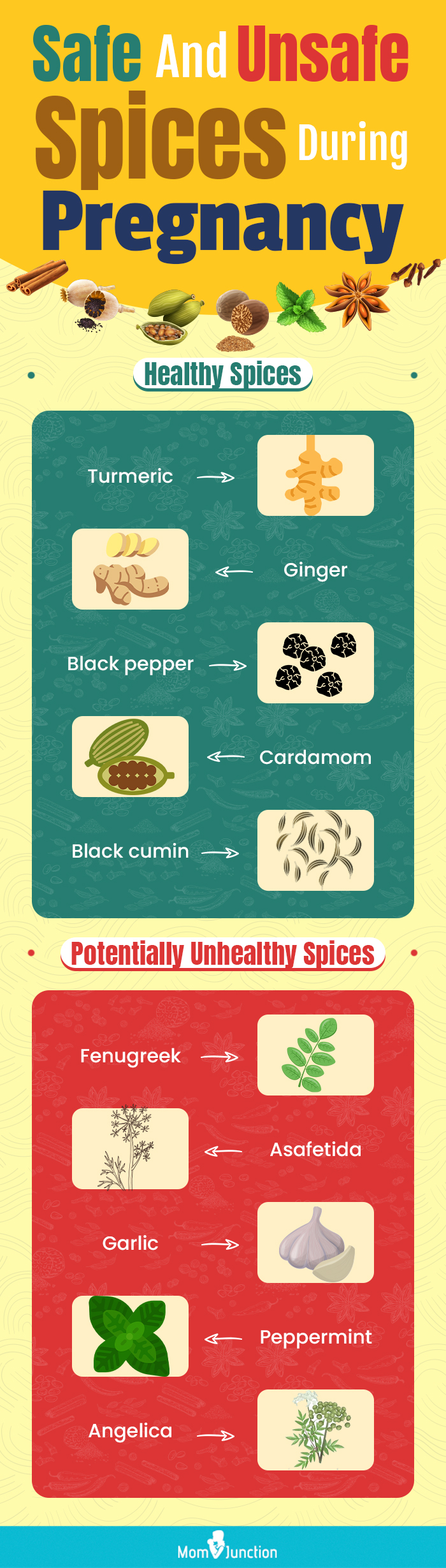safe and unsafe spices during pregnancy (infographic)