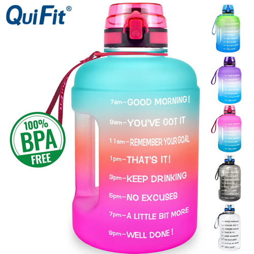Hydration Lotus 3 Piece Set Large Gallon Water Bottle with Straw & Motivational Time Maker and Strap Half Gallon Water Bottle, Small Water Bottles