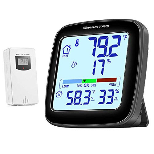 Indoor/Outdoor Thermometer - High Contrast, Satin Nickel Finish