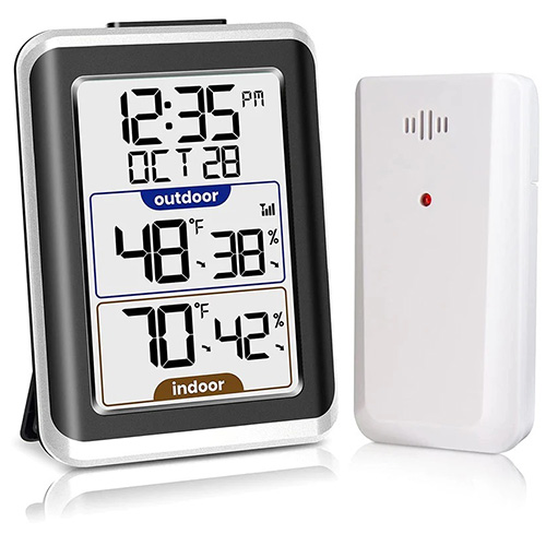 Indoor/Outdoor Thermometer - High Contrast, Satin Nickel Finish