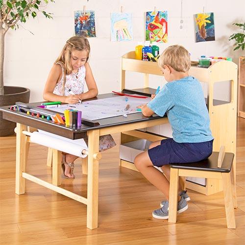 Kids Art Table and Chairs Set Craft Table with Large Storage Desk