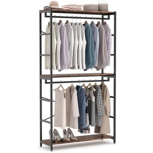 Tribesigns L Shape Clothes Rack, Corner Garment Rack with Storage Shelves  and Hanging Rods, Space-Saving Large Open Wardrobe Closet