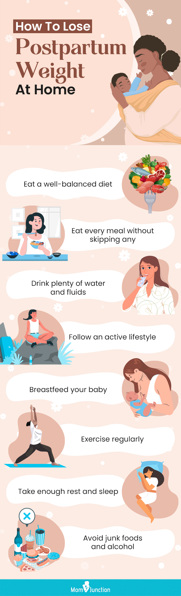 how to lose postpartum weight at home (infographic)