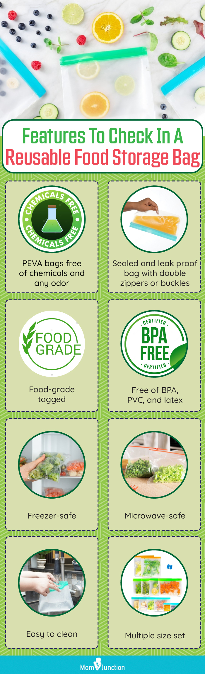 Reusable Food Storage Bags - 12 Count BPA Free Reusable Freezer
