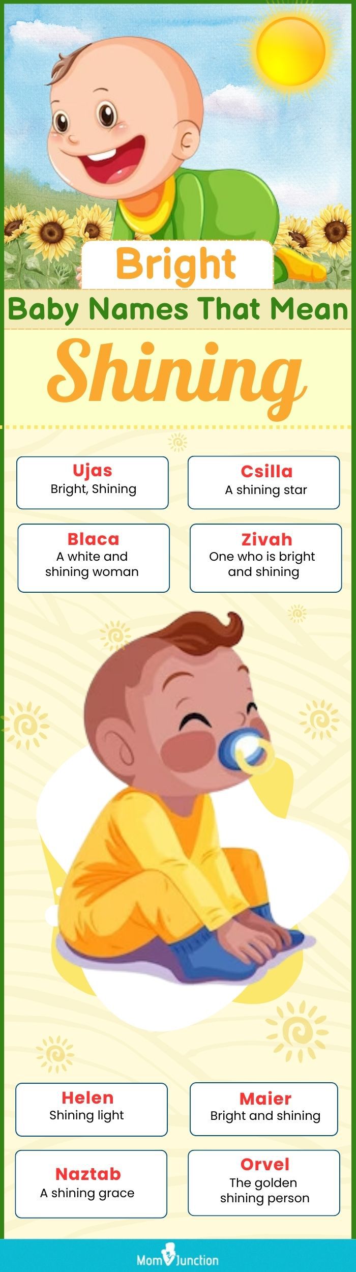 bright baby names that mean shining (infographic)