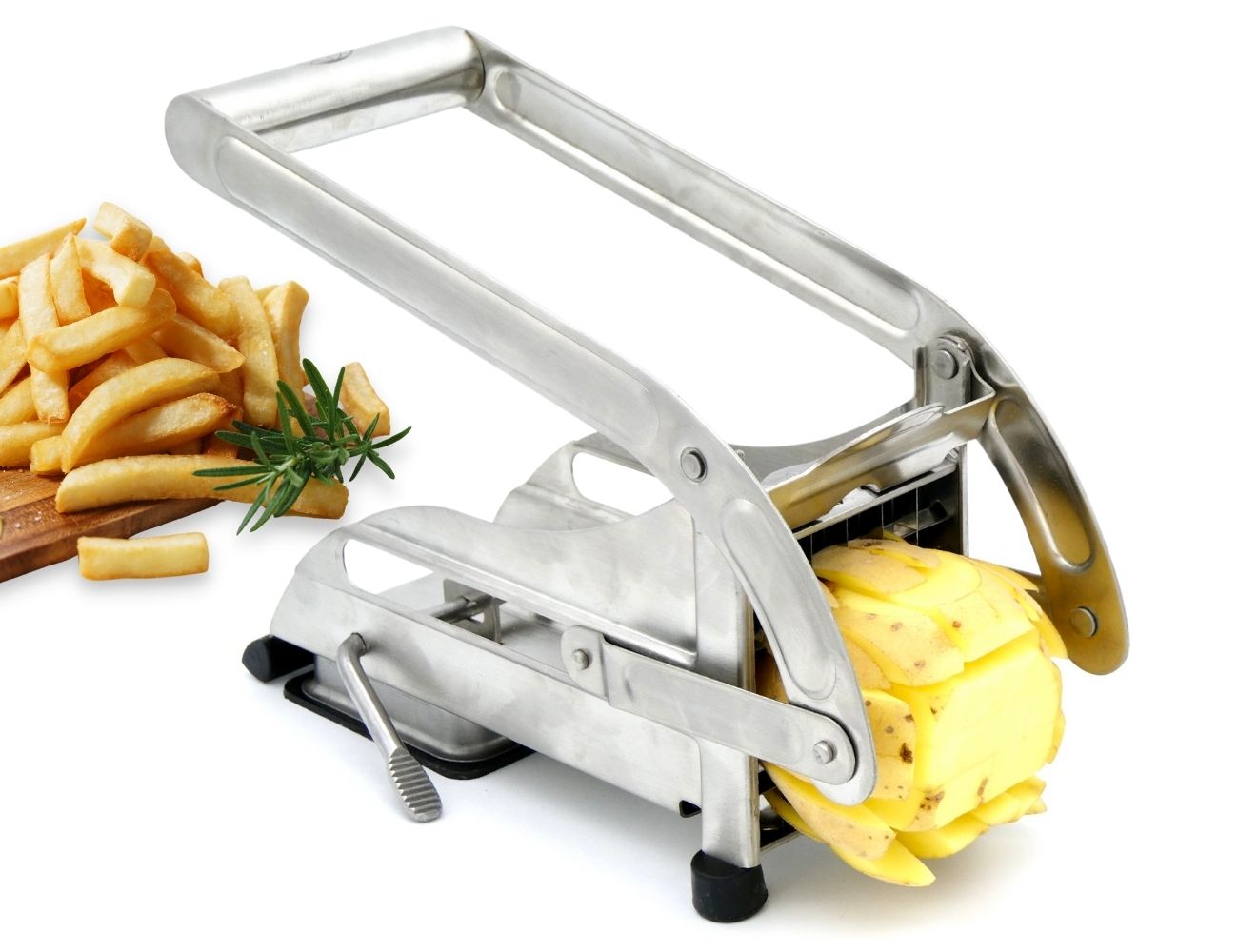 Pop AirFry Mate, Stainless Steel French Fry Cutter, Commercial Grade Vegetable and Potato Slicer, Includes 2 Blade Size Cutter options and No-Slip