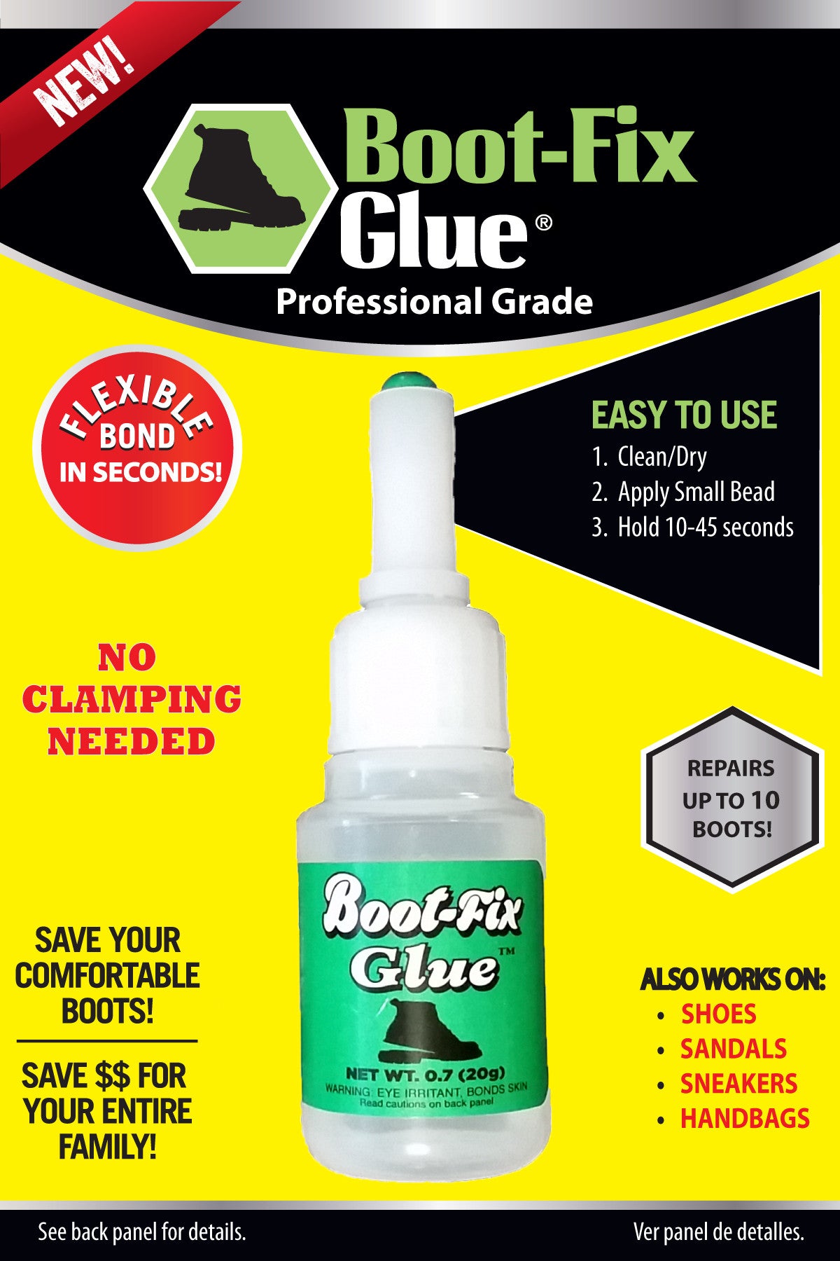 BOOT BOND Boot Glue - Quick Dry Boot Repair Formula Works in Seconds -  Tough But