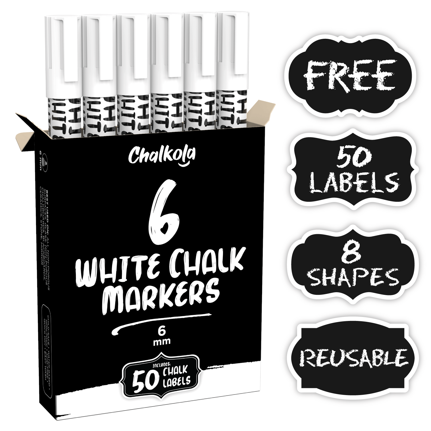 Chalkola Chalk Markers for Chalkboard, Blackboard, Window, Bistro, Car  Glass, Board, Mirror (10 Pack, 6mm) - Wet Wipe Erasable Liquid Chalk Pens  Paint Ink - 6mm Reversible Tip Chalkboard Markers 