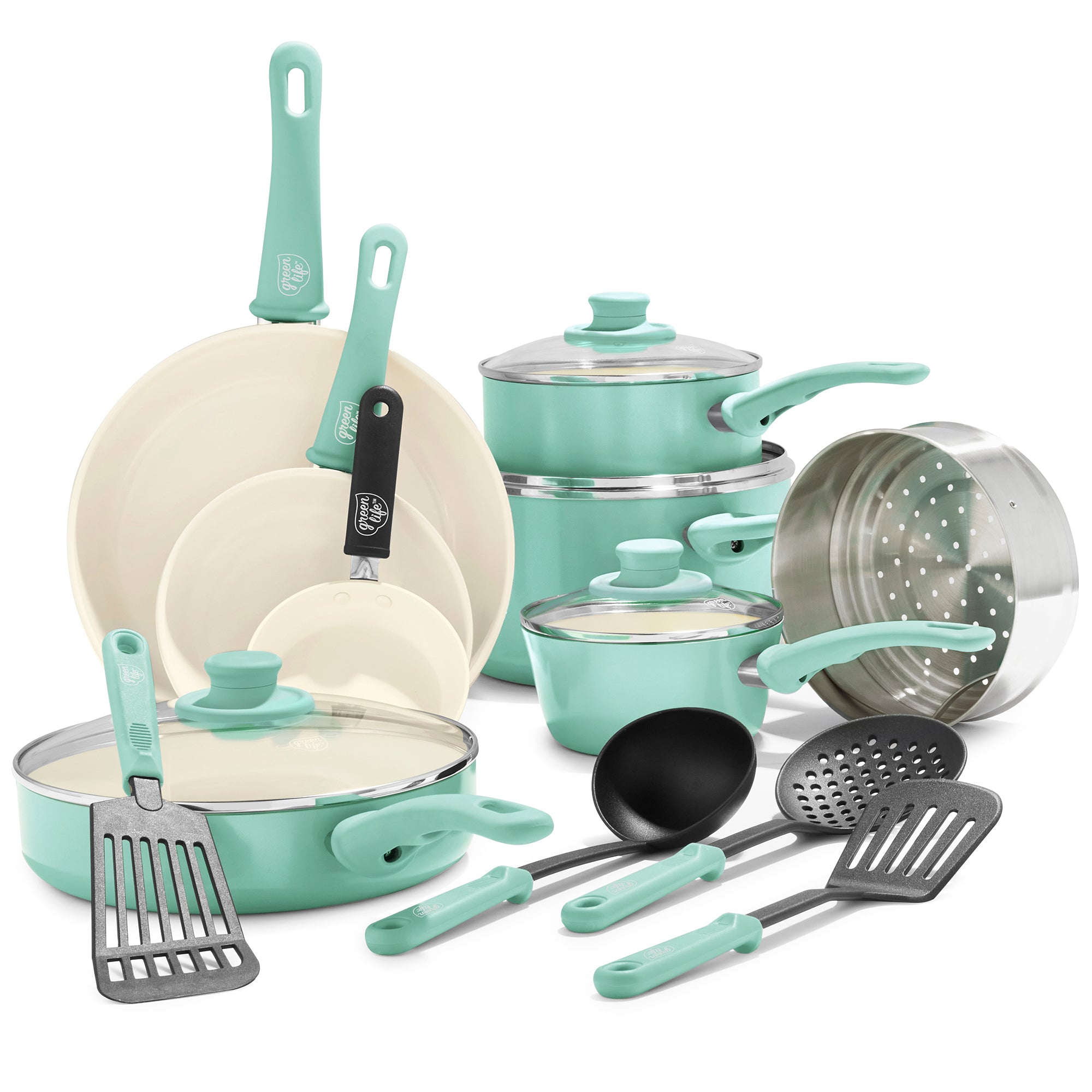 Wodillo Pots and Pans Set Nonstick, Beige Induction Kitchen Cookware Sets,  Healthy Skillet Non Sticking Saute Pan & Saucepans(PFOS, PFOA Free)