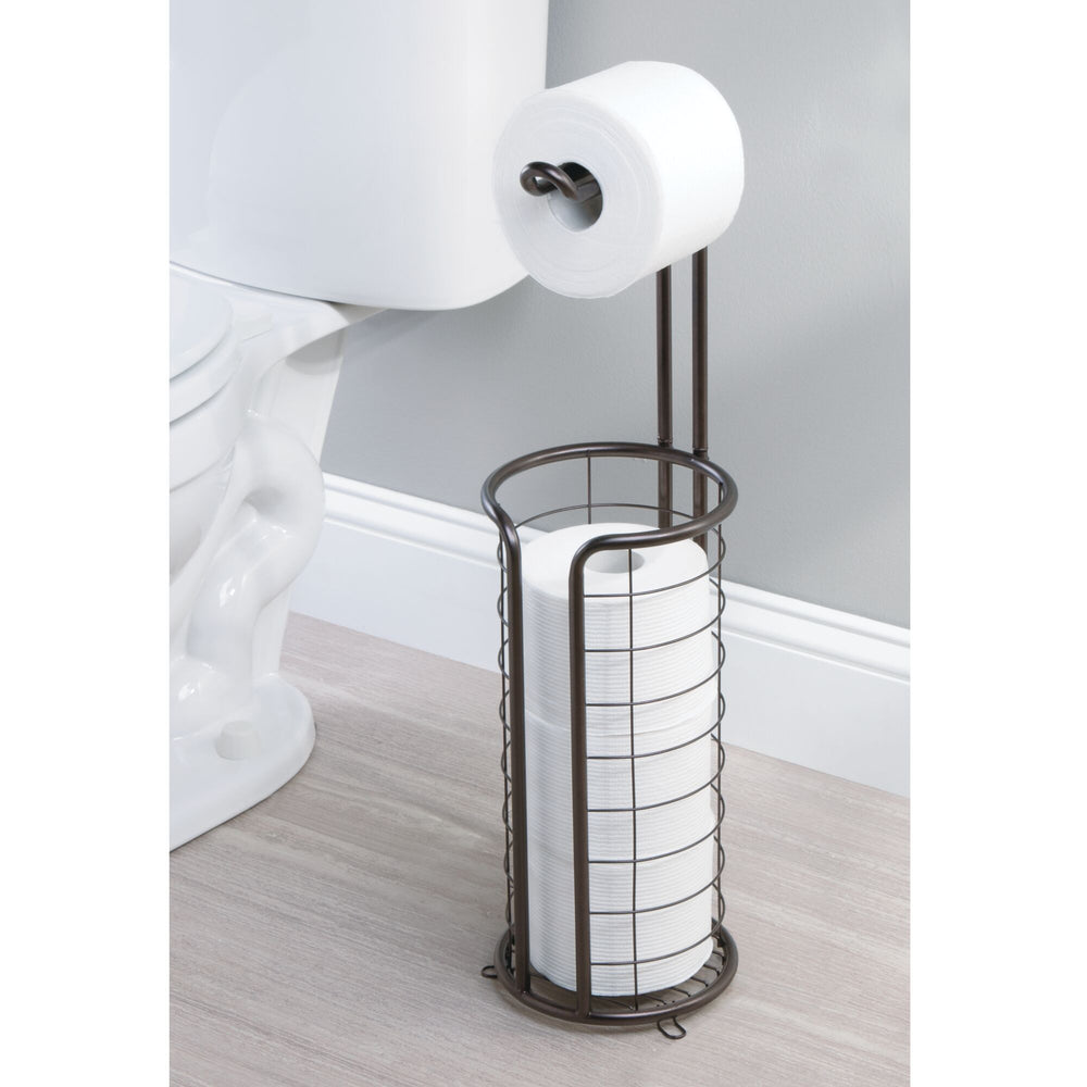 mDesign Modern Metal Free-Standing Toilet Paper Stand, Holds 3 Rolls