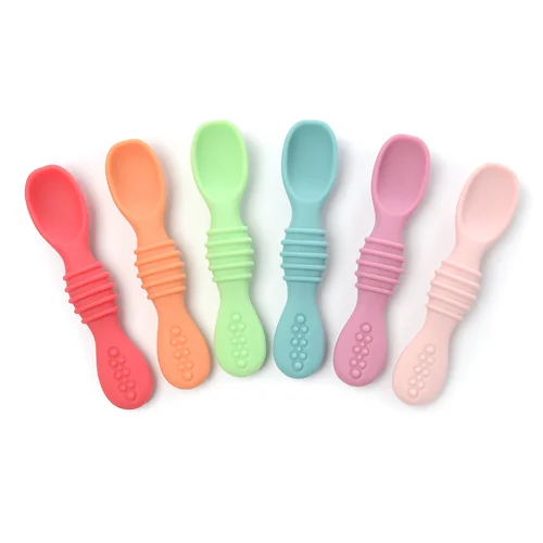 PandaEar 6 Pack Silicone Baby Spoons and Fork Feeding Set- Anti