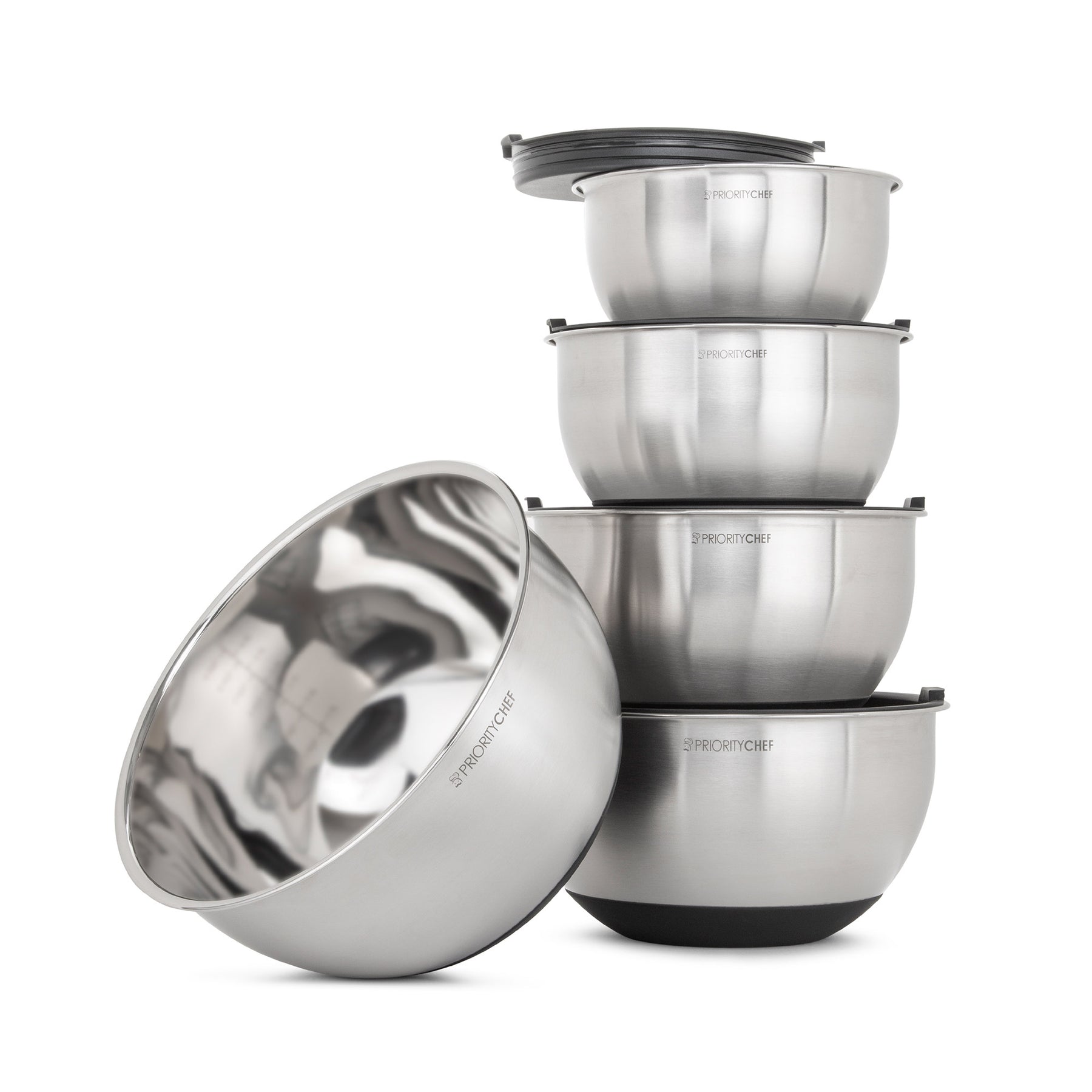 PriorityChef 5 Piece Mixing Bowls with Lids, Large 5 Quart Capacity, Stainless
