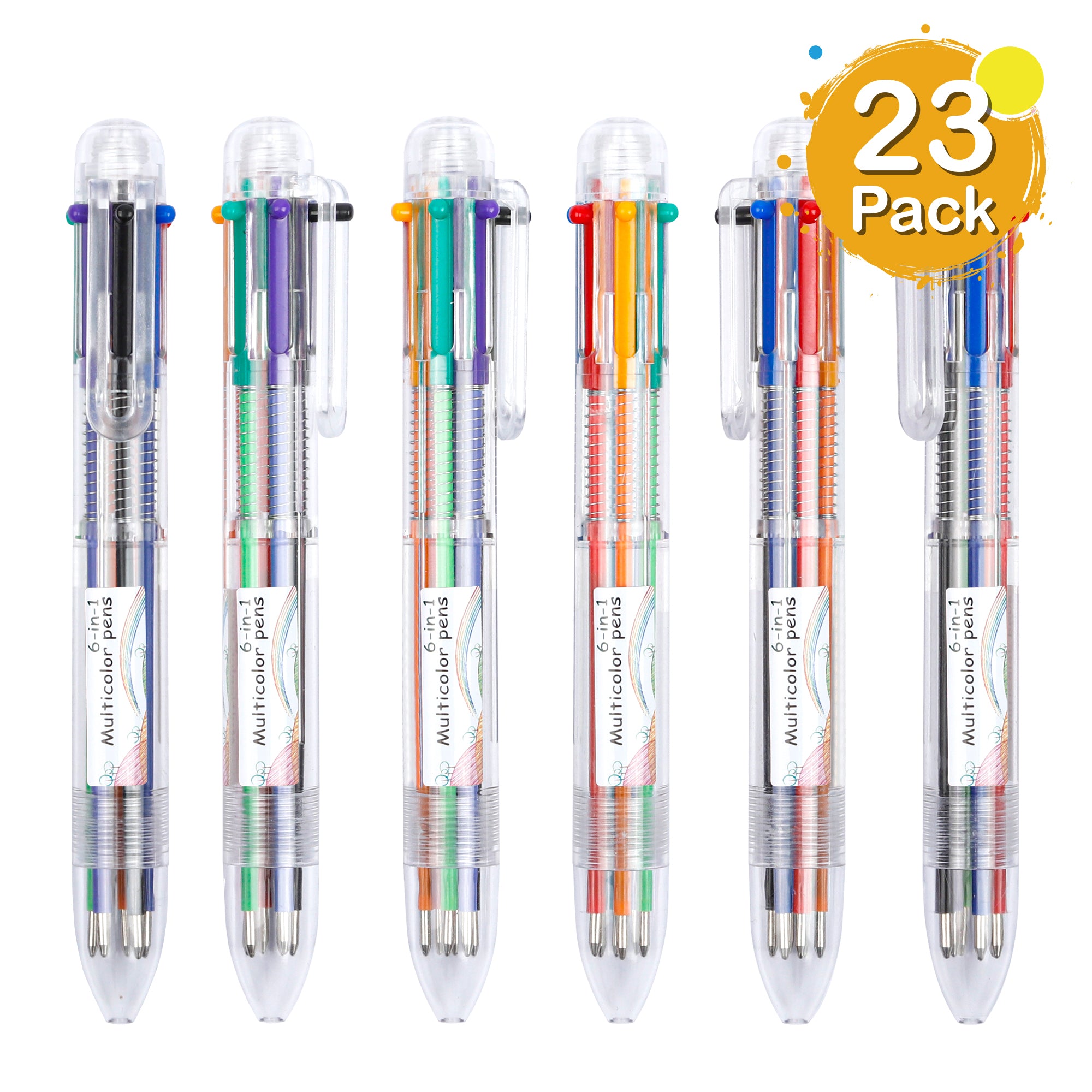 Hieno Supplies Multicolor Pens - 24 Pack of 6-in-1 Ballpoint Pens - 6 Vivid  Colors in Every Pen 