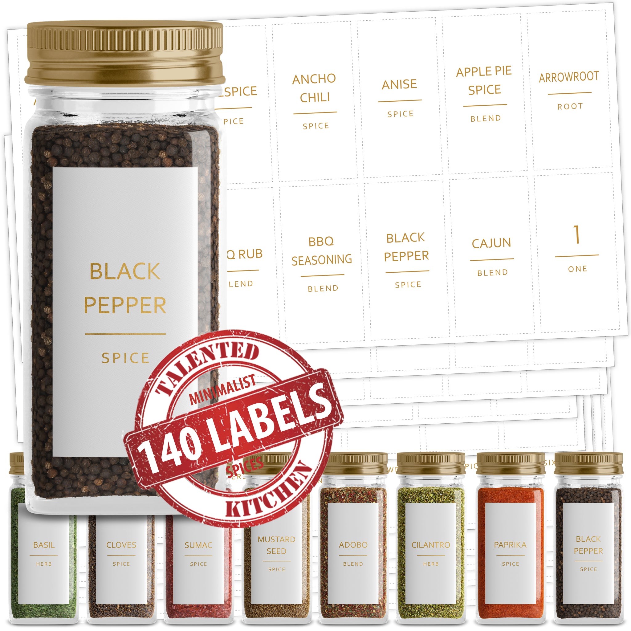 Talented Kitchen 14 Pcs Large Glass Spice Jars with Labels Seasoning Kit