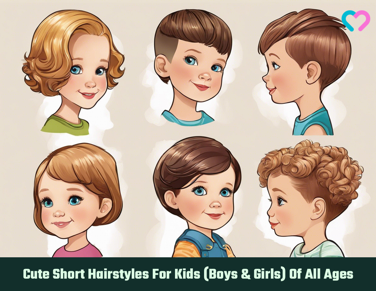 cute short hairstyles for kids (boys girls) of all ages illustration